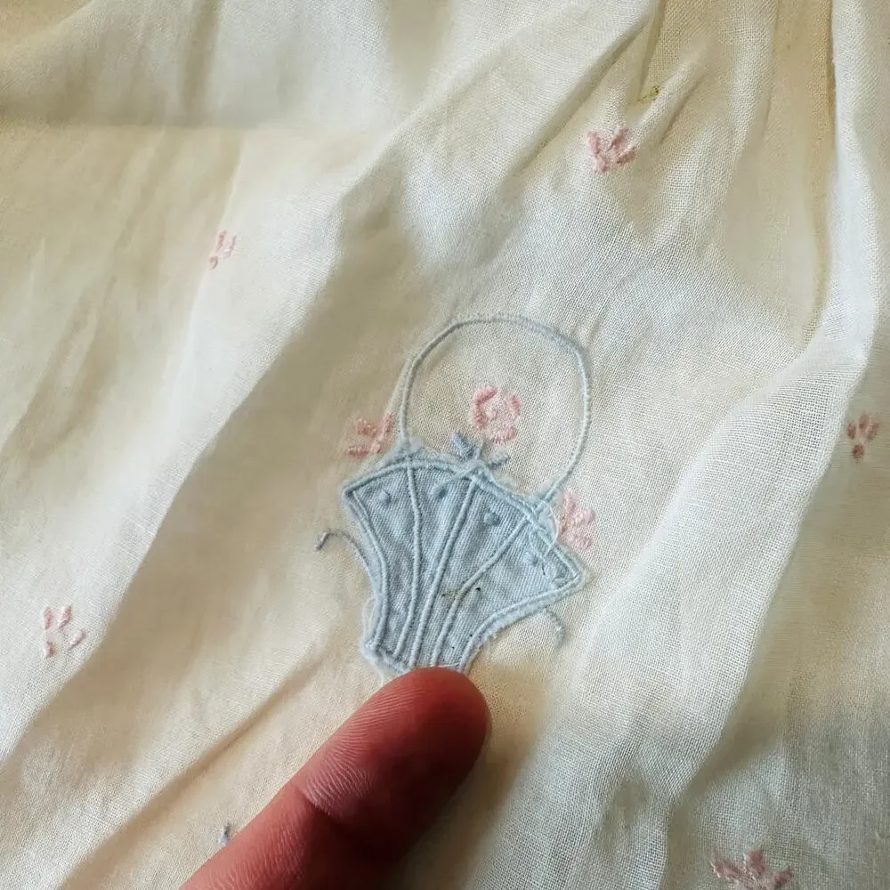 Vintage Spring Easter Flower Basket Pinafore Tie Back Apron Dress Sz 0-3 mo